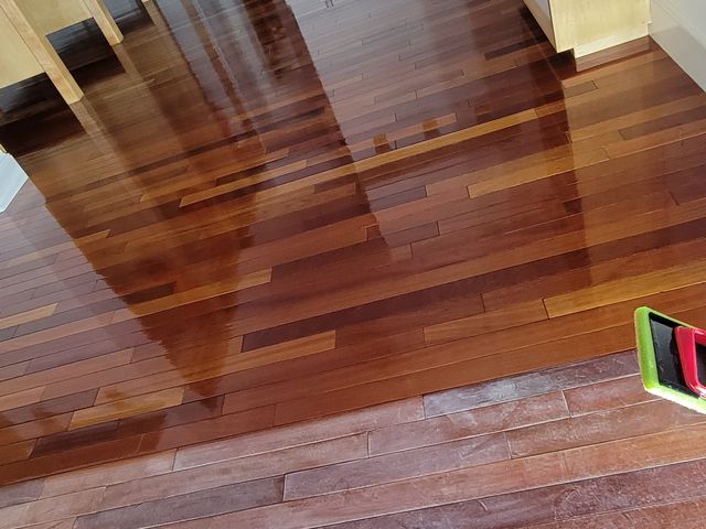 Glossy finished wood floor in a hallway