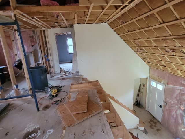 Ceiling joists and rafters inside