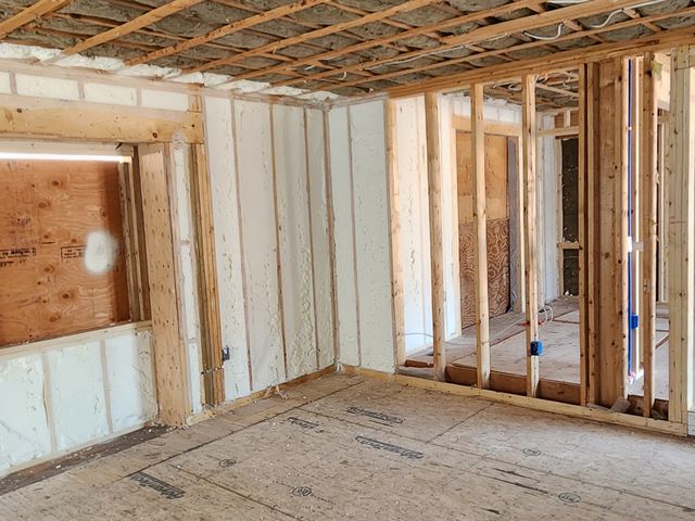 Wall and ceiling framing inside a house