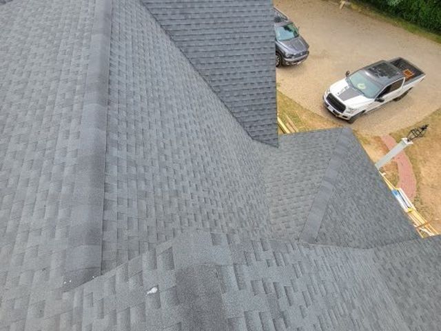 Asphalt shingle roof seen from above
